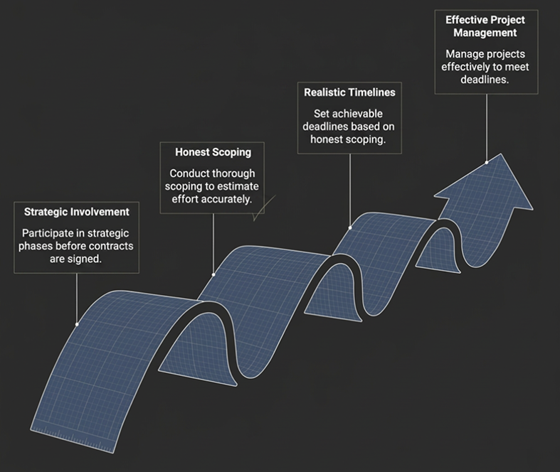 Strategic involvement, honest scoping and realistic timelines visual